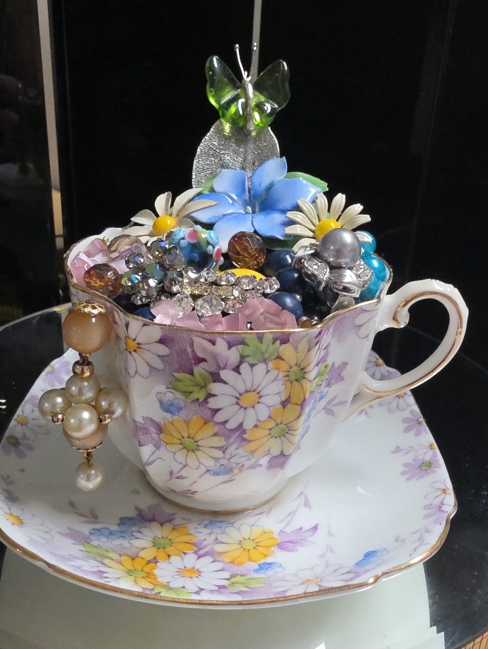 Hand Crafted  Upcycled Jewelry Teacup Decor